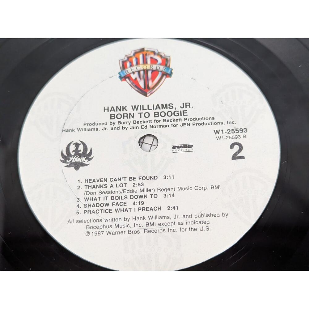 Hank Williams Jr. Born to Boogie 1987 Vinyl LP Record Warner Bros W1-25593 Good - Picture 11 of 12